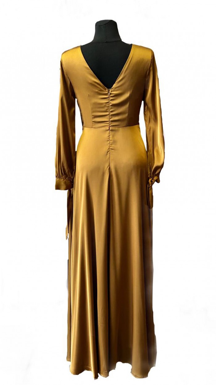 Vestido dorado de gala con mangas largas AGOTADO