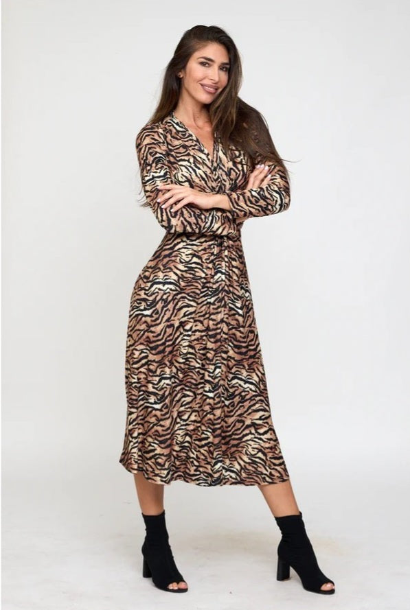 Vestido midi nudo estampado animal print