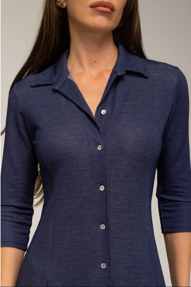 Vestido camisero Jeans Largo Midi de manga tres cuartos                           AGOTADO