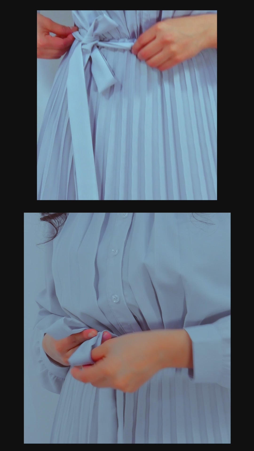 Vestido Camisero Plisado en Tono Gris suave                                AGOTADO