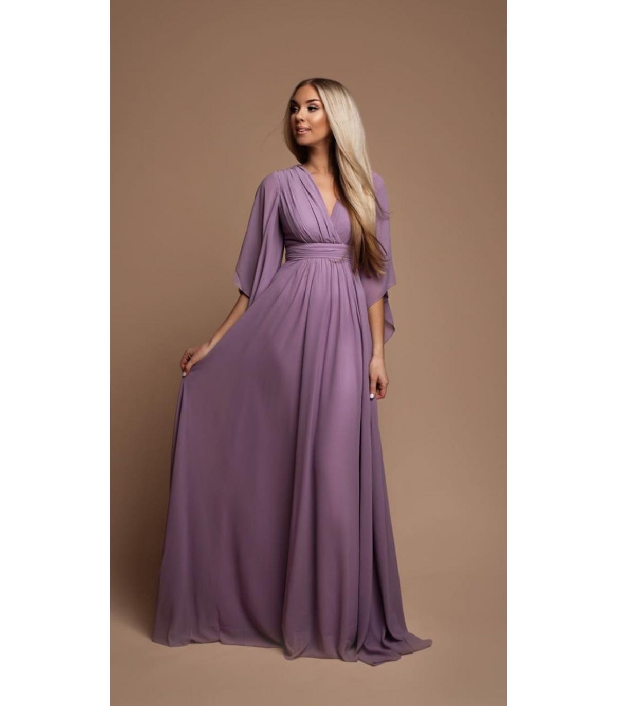 Elegante Vestido Largo  con mangas Mariposa y Escote en V