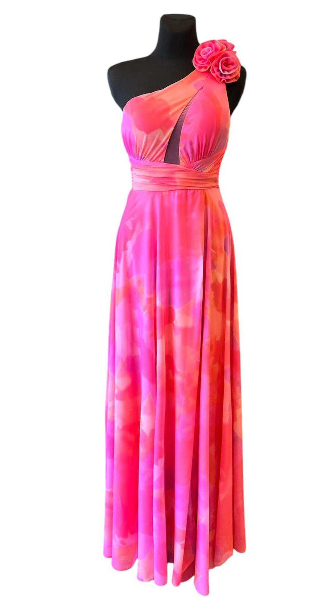 Elegante Vestido Largo Asimétrico con Estampado