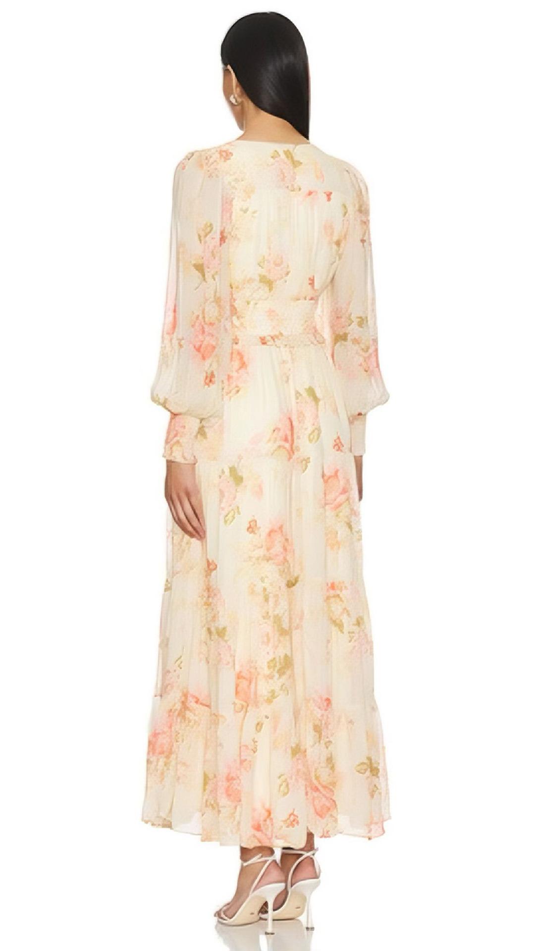 Vestido largo floral en tonos pastel