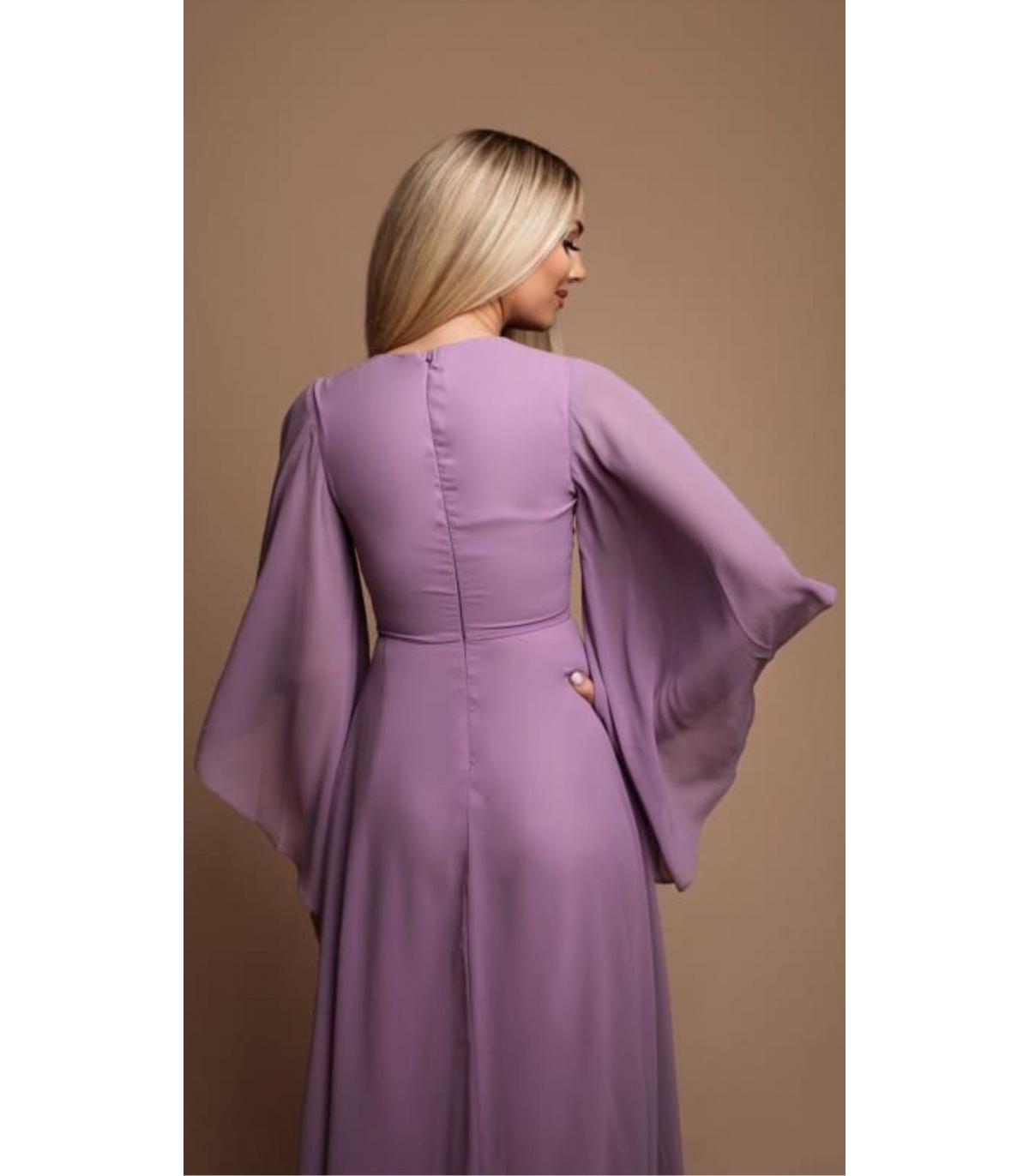 Elegante Vestido Largo  con mangas Mariposa y Escote en V